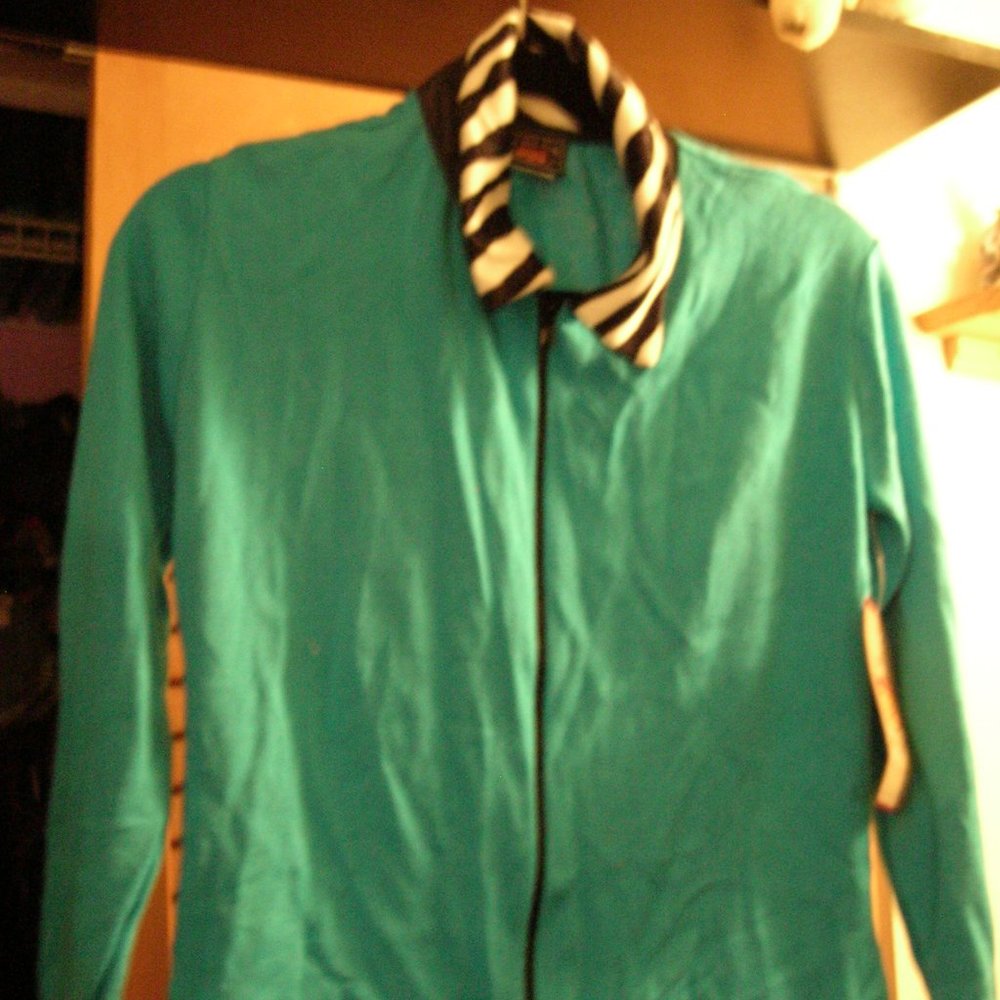 Aqua turquoise tiger zebra zip sweater sweatshirt 14/16 Large Jrs XL NWT